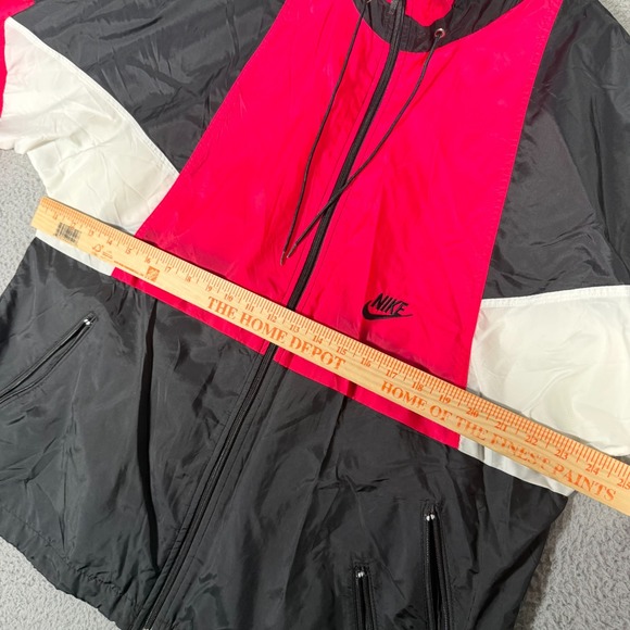 Vtg Nike Jacket Adult Large Black Pink Red Full Zip Windbreaker Hidden Hood - Picture 5 of 7
